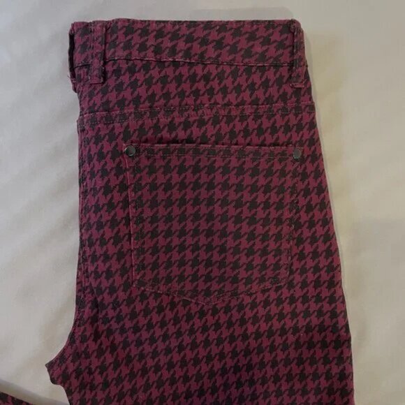 Long Tall Sally Its Denim Burgundy Black Houndstooth Jeans Skinny Size 10 - Picture 5 of 12